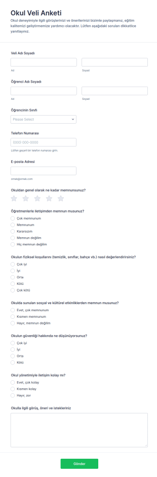 Okul Veli Anketi Form Şablonu