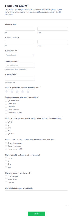 Okul Veli Anketi Form Şablonu