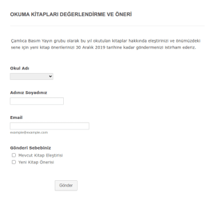 Okuma Kitapları Değerlendirme Ve Öneri Form Şablonu