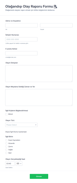 Olağandışı Olay Raporu Formu 📝 Form Şablonu