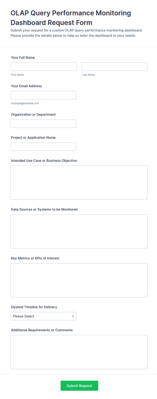 OLAP Query Performance Monitoring Dashboard Request Form Template