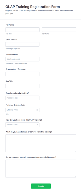 OLAP Training Registration Form Template