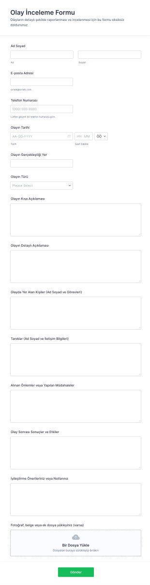 Olay İnceleme Form Şablonu