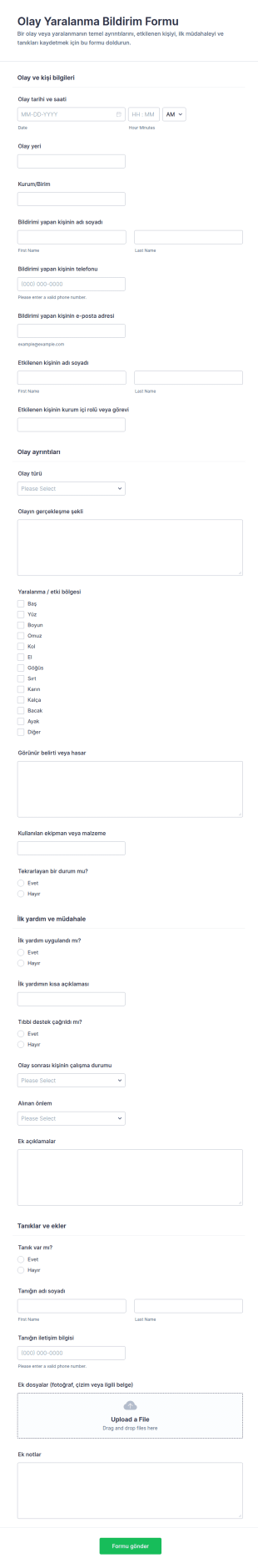 Olay Ve Yaralanma Bildirim Form Şablonu