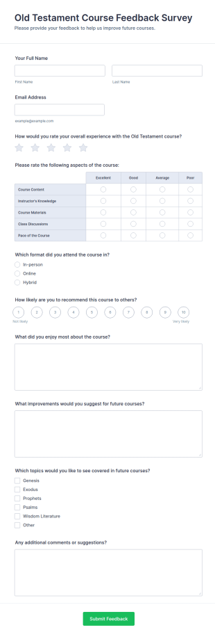 Old Testament Course Feedback Survey Form Template