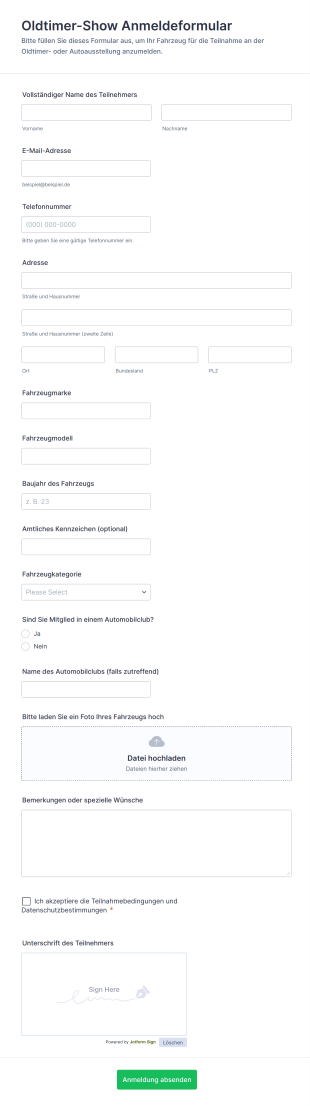 Oldtimer Show Anmeldeformular
