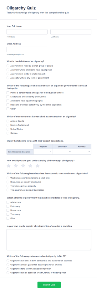 Oligarchy Quiz Form Template