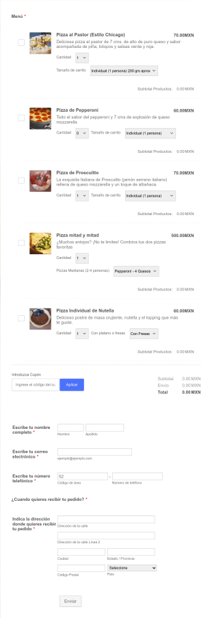 Oliva Pizzas Form Template