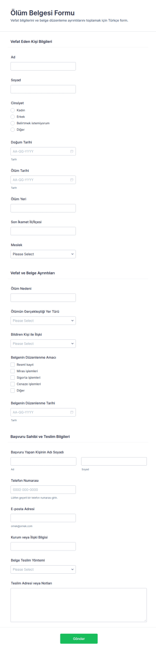 Ölüm Belgesi Formu ☠️ Form Şablonu