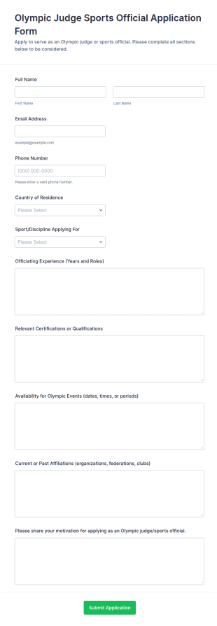 Olympic Judge Sports Official Application Form Template