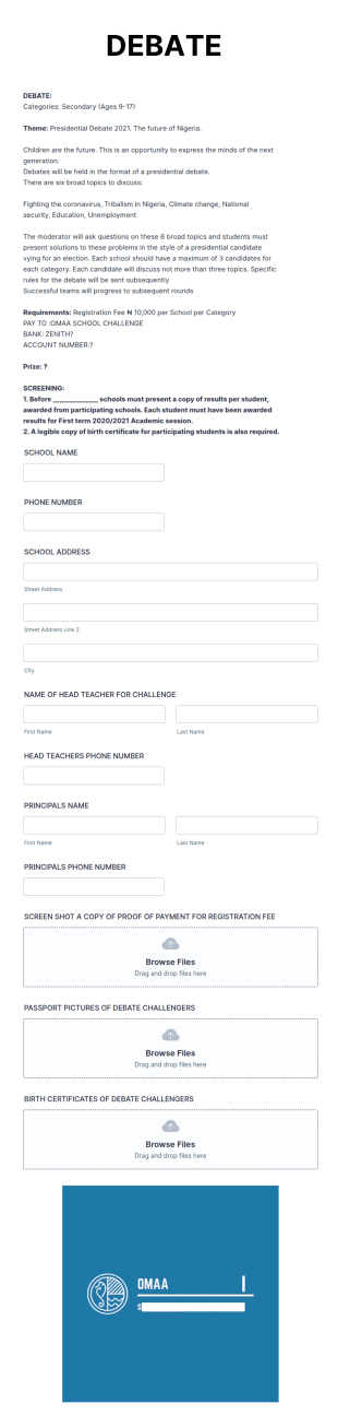Omaa Debate Challenge Registration Form Template