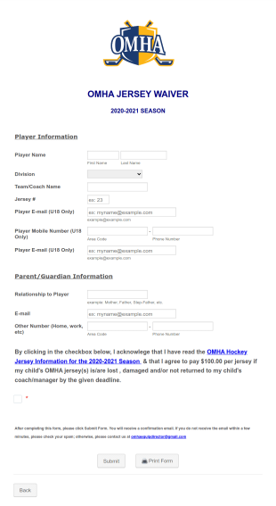 Jersey Waiver Form Template