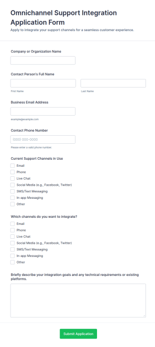 Omnichannel Support Integration Application Form Template
