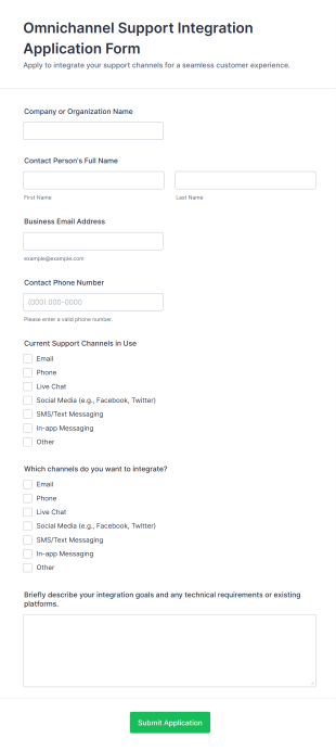 Omnichannel Support Integration Application Form Form Template