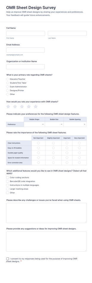 OMR Sheet Design Survey Form Template