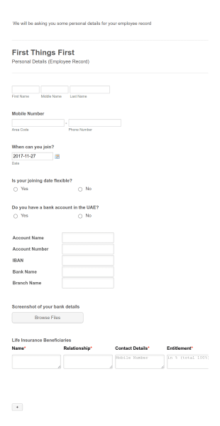 On Boarding Employee Details Form Template