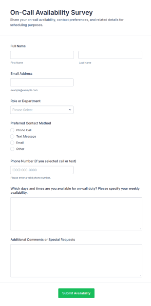 On Call Availability Survey Form Template
