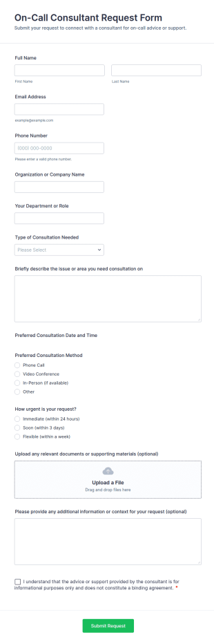On Call Consultant Request Form Template