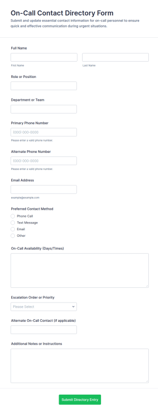 On Call Contact Directory Form Template