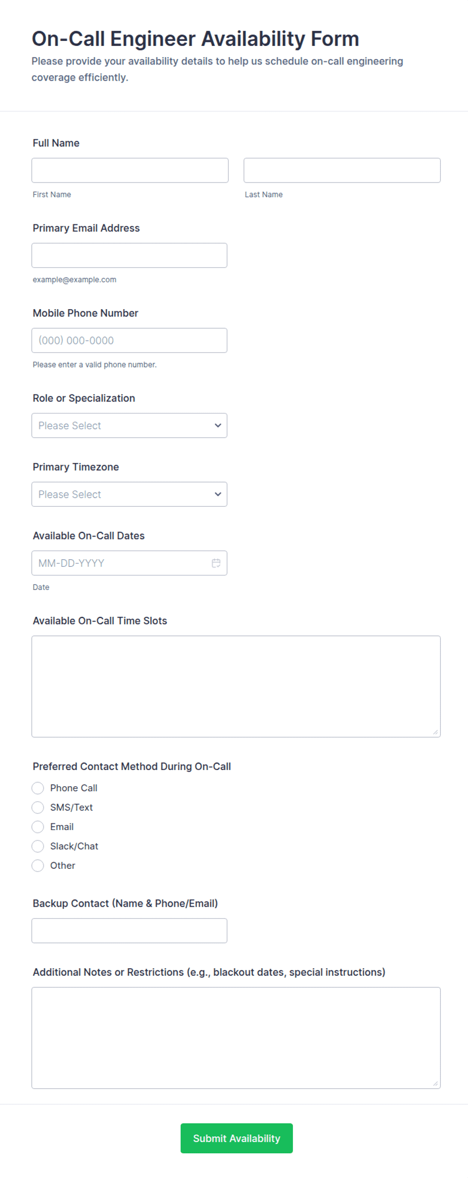 Rmv Forms.pdf On-Call Engineer Availability Form Template | Jotform