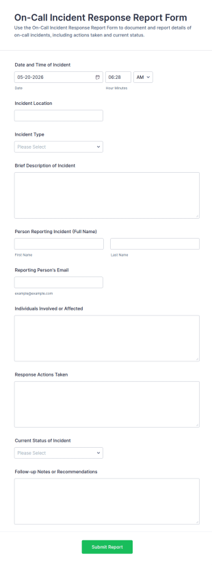 On Call Incident Response Report Form Template