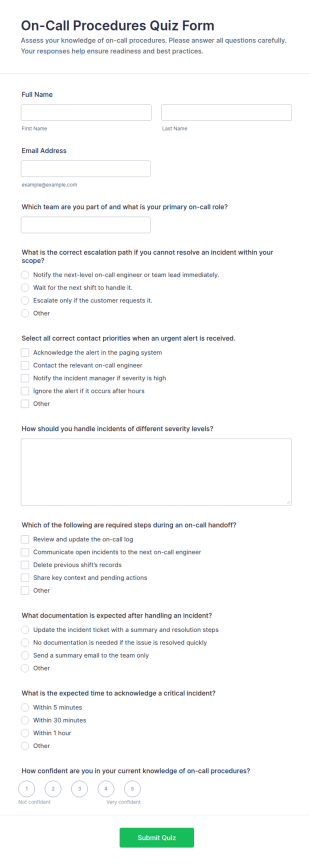 On Call Procedures Quiz Form Template
