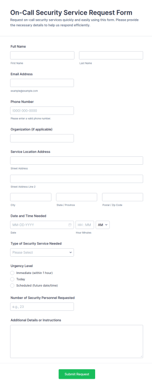 On Call Security Service Request Form Template