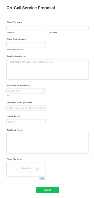 On Call Service Proposal Form Template