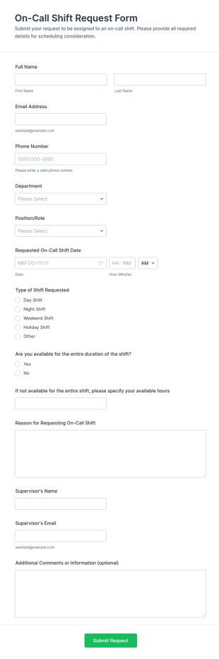 On Call Shift Request Form Template
