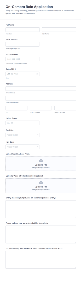 On Camera Role Application Form Template