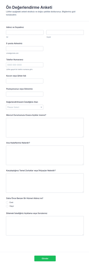 Ön Değerlendirme Anketi Form Şablonu
