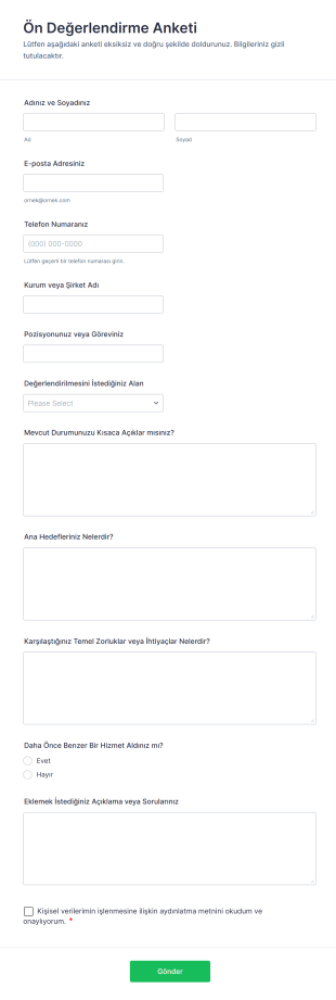 Ön Değerlendirme Anketi Form Şablonu