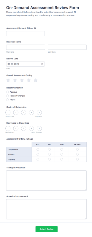 On Demand Assessment Review Form Template