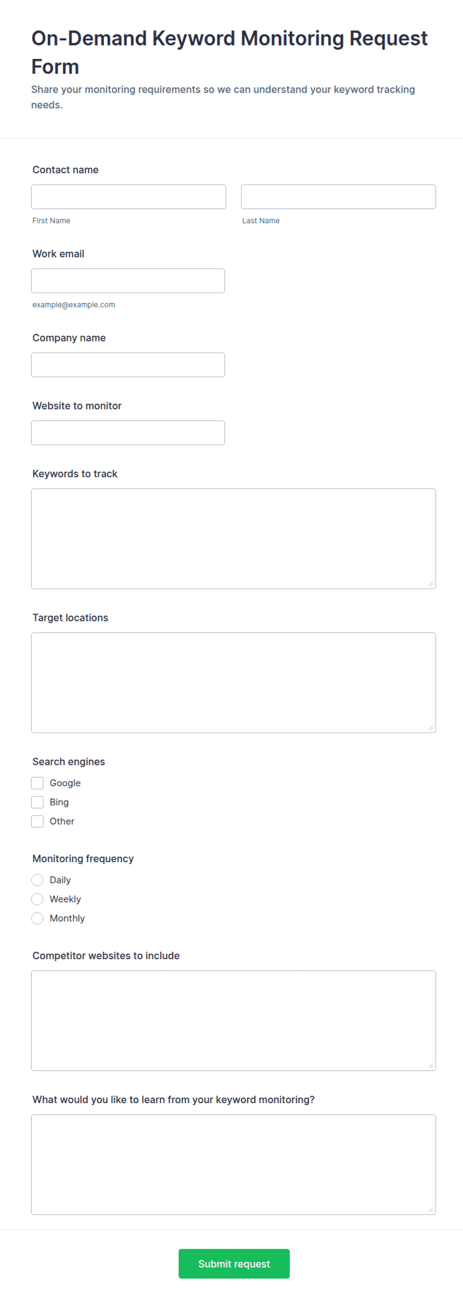 On-Demand Keyword Monitoring Request Form Template | Jotform