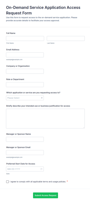 On Demand Service Application Access Request Form Template