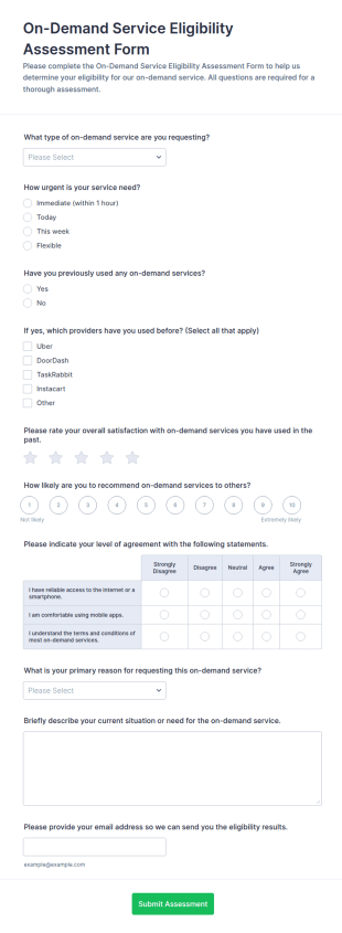 On Demand Service Eligibility Assessment Form Template
