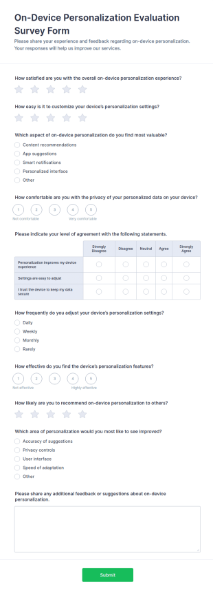 On Device Personalization Evaluation Survey Form Template