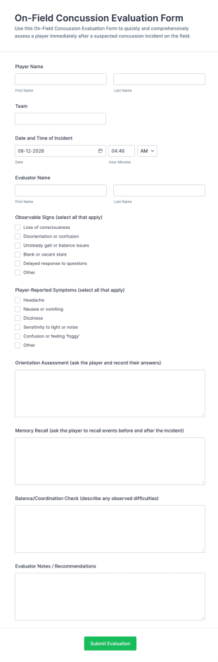 On Field Concussion Evaluation Form Template
