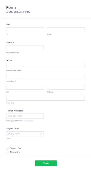 Ön Kayıt Form Template
