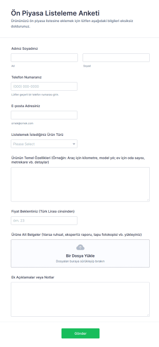 Ön Piyasa Listeleme Anketi Form Template