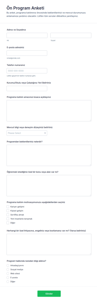 Ön Program Anketi Form Şablonu