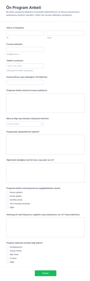Ön Program Anketi Form Şablonu
