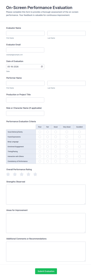 On Screen Performance Evaluation Form Template