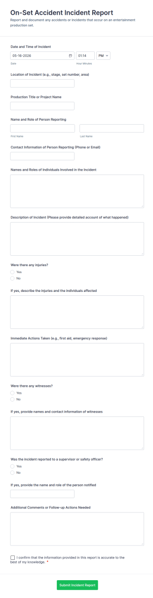On Set Accident Incident Report Form Template