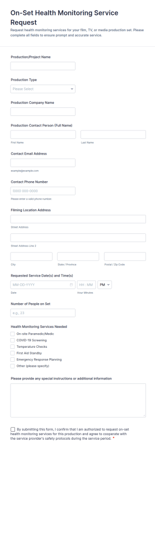 On Set Health Monitoring Service Request Form Template