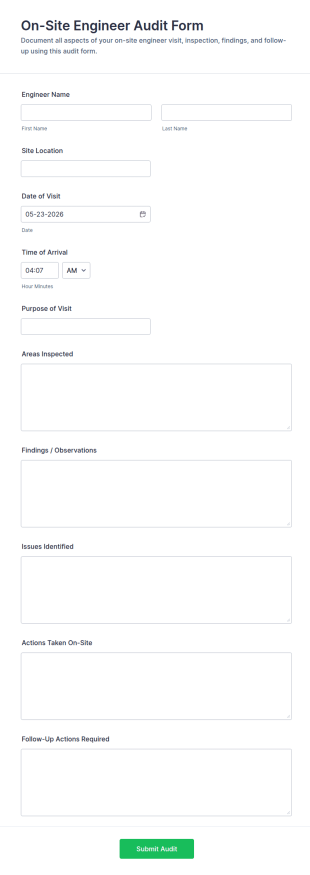 On Site Engineer Audit Form Template