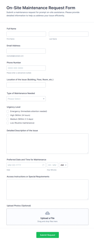 On Site Maintenance Request Form Template