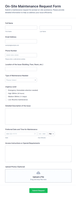 On Site Maintenance Request Form Template