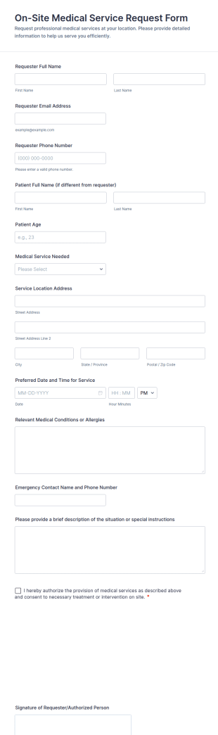 On Site Medical Service Request Form Template