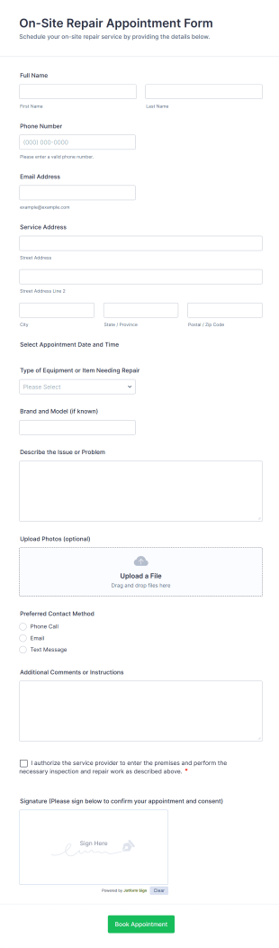 On Site Repair Appointment Form Template